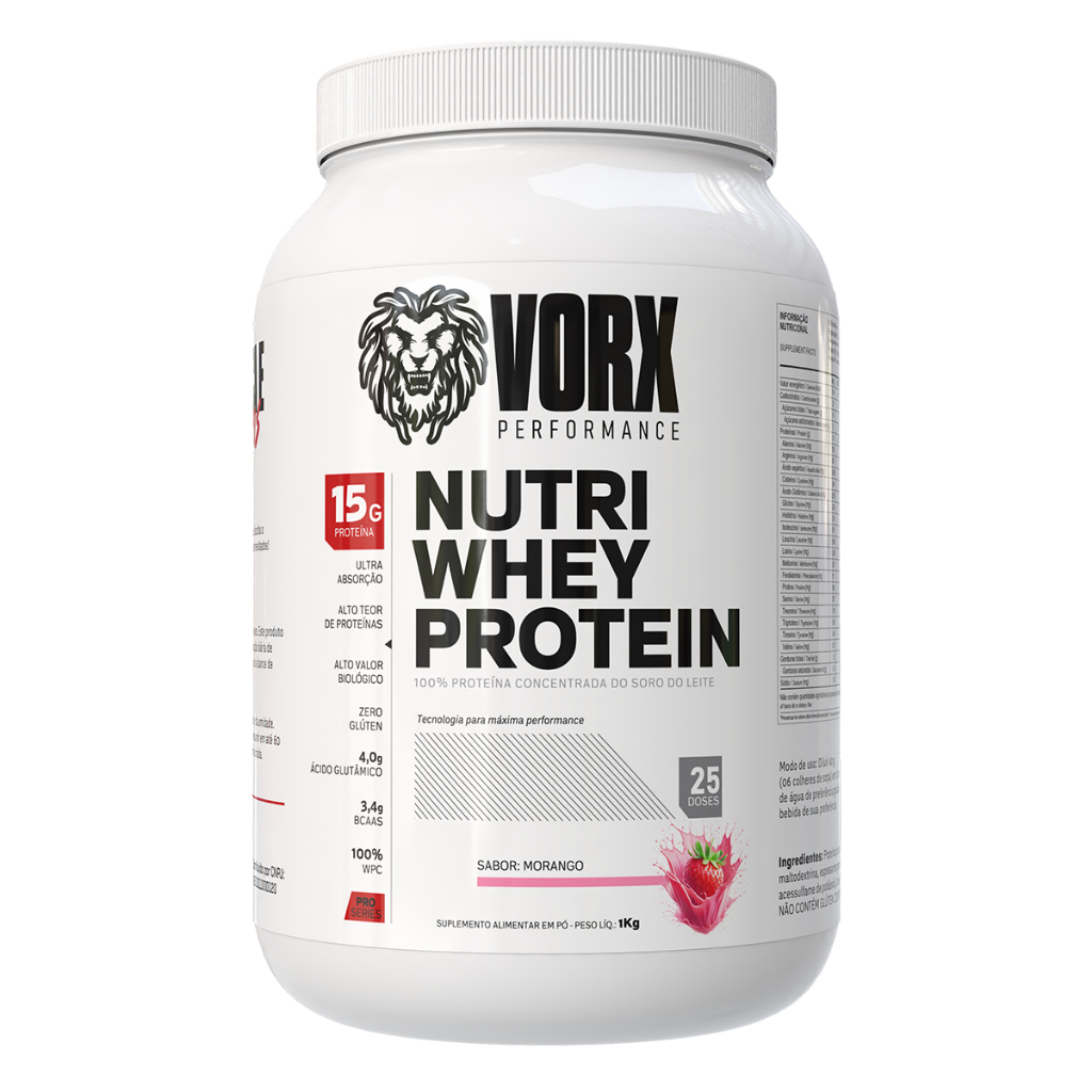 Nutri Whey Protein Pote 1kg Vorx - Proteína Concentrada - Whey Pro - Super Whey - Integral - Ultra Whey - Wey - Way