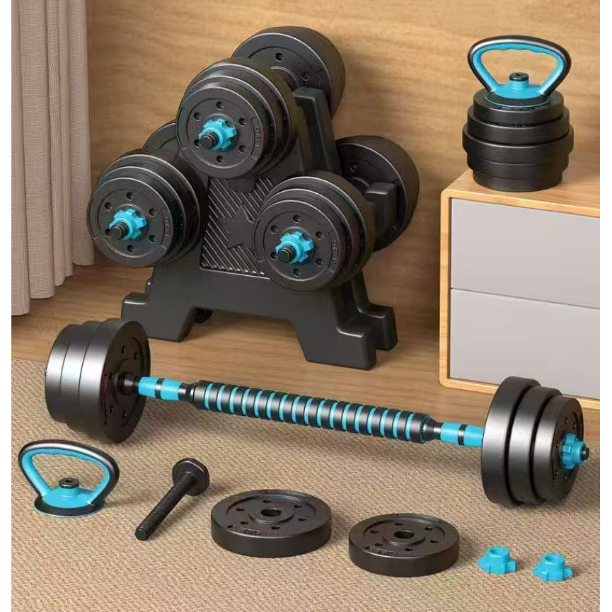 Alteres musculação Kit Halteres 6 Em 1 Musculação Até 20kg Ajustável Kettlebell Barra Anilha