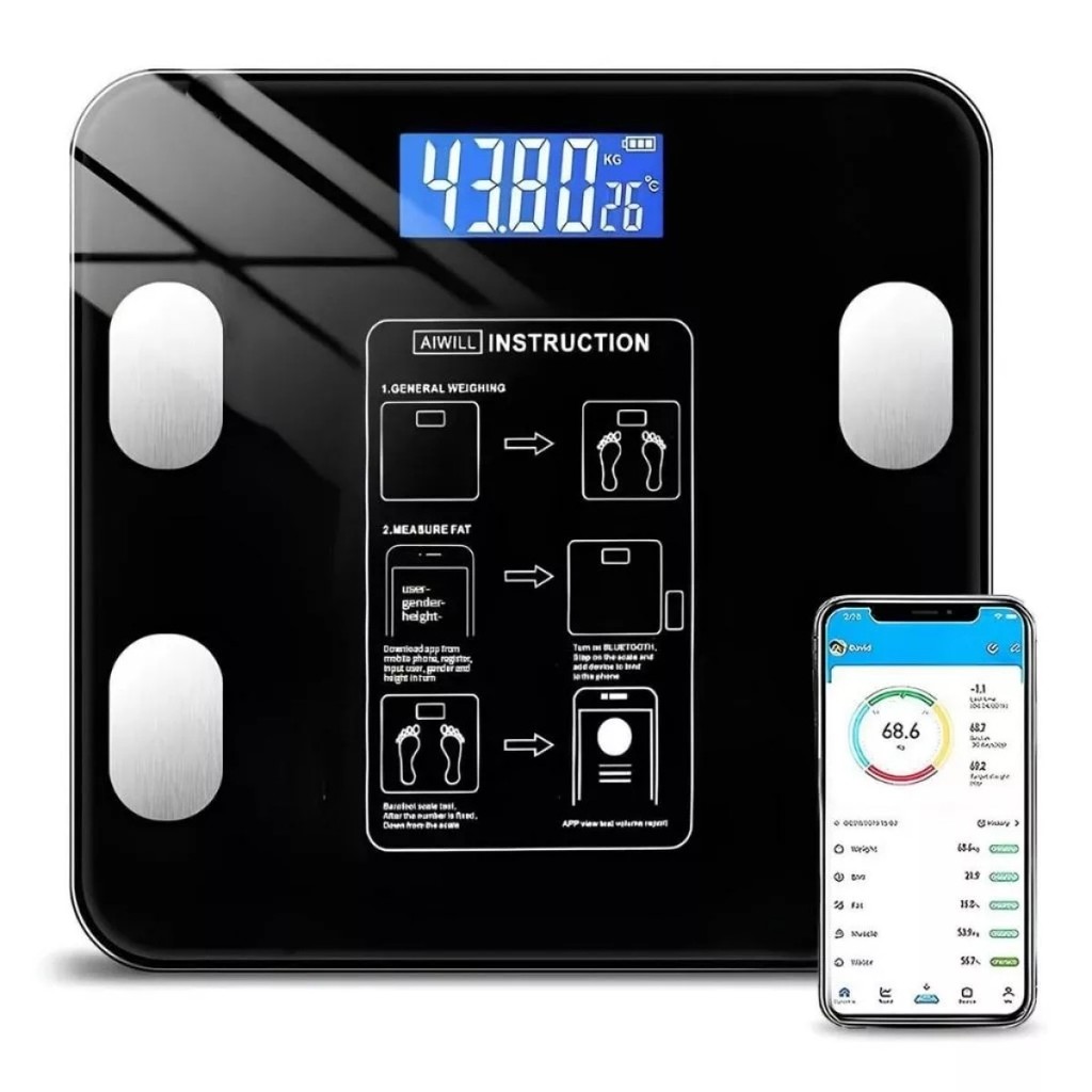 Balança Digital Inteligente: Medidor Corporal por Bioimpedância - Analisa Gordura, Massa Muscular, Peso até 180kg