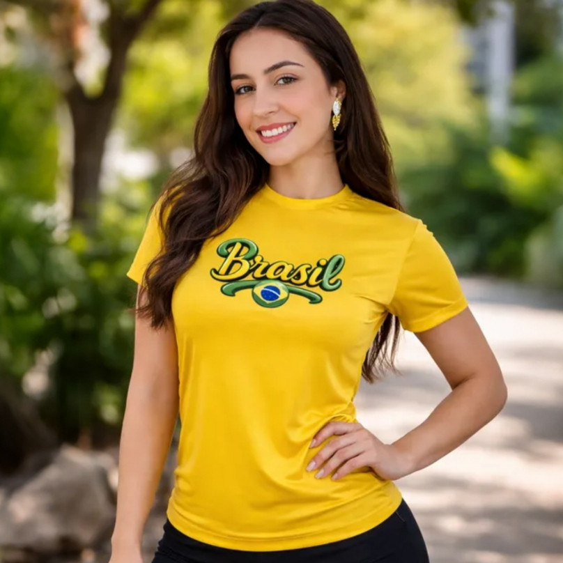 Camiseta Brasil Dry Fit Feminina Proteção UV DRYFIT