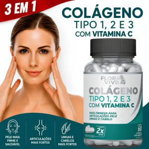 Colágeno Tipo 1 + Colágeno tipo 2 e 3 com Vitamina Cpara Pele Firme Articulações Cabelo e Unhas