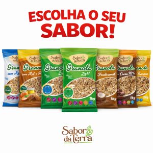 Granola Sabor da Terra 1kg - Escolha o Sabor: Tradicional, Chocolate 70%, Banana, Mel Frutas, Light, Sem açucar