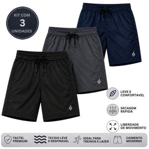 Kit 3 Shorts Tactel Masculino Bermuda Masculina Tactel Bermudas Masculinas Praia Academia Corrida