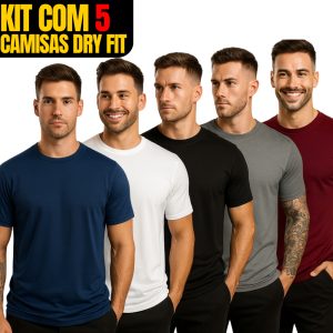Kit 5 Camisetas Poliéster DryFit drifit dry-fit dri-fit Masculina Lisa Academia Esportes