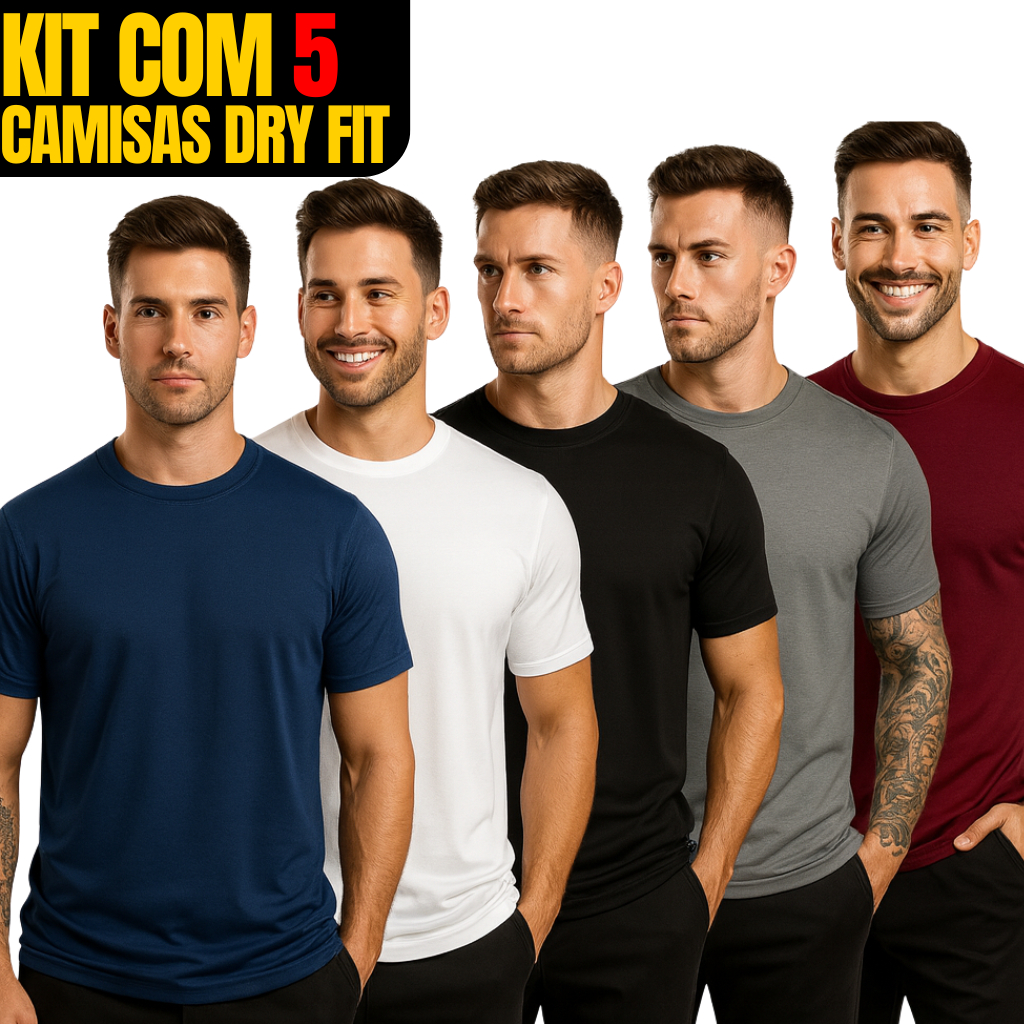 Kit 5 Camisetas Poliéster DryFit drifit dry-fit dri-fit Masculina Lisa Academia Esportes