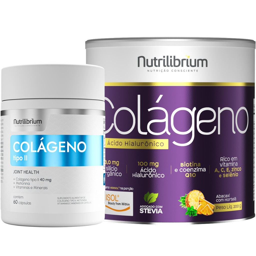 Kit Colágeno Tipo 2 60 Caps + Colágeno Verisol Ácido Hialurônico 200g Nutrilibrium