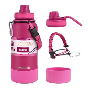 MODUS Garrafa Térmica 1 Litro Esportiva De Aço Inoxidável Com Isolamento A Vácuo com Base Emborrachada