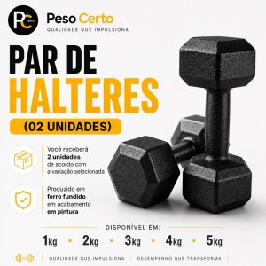 Par Halter Sextavado Pintado-Musculação Academia Funcional Peso Para Braço Treino em Casa Crossfit