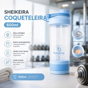 Sheikeira Coqueteleira 600ml Fitness Mola Em Inox Whey